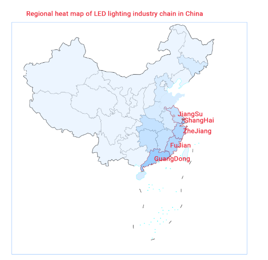 China LED lighting industry industrial chain panoramic combing and regional heat map